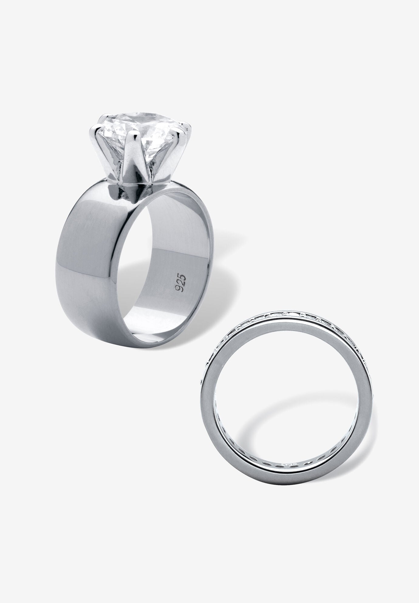 4.80 Cttw. 2-Piece Round Cubic Zirconia Sterling Silver Wedding Ring Set, , on-hover image number 1