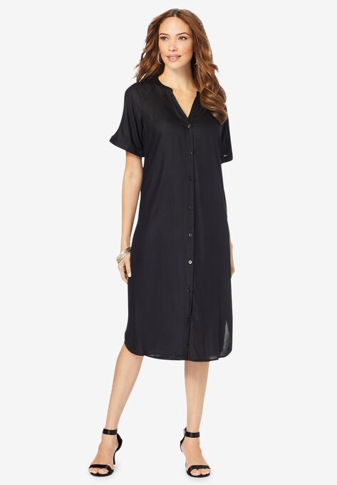 Y-Neck Shirtdress, BLACK, hi-res image number null