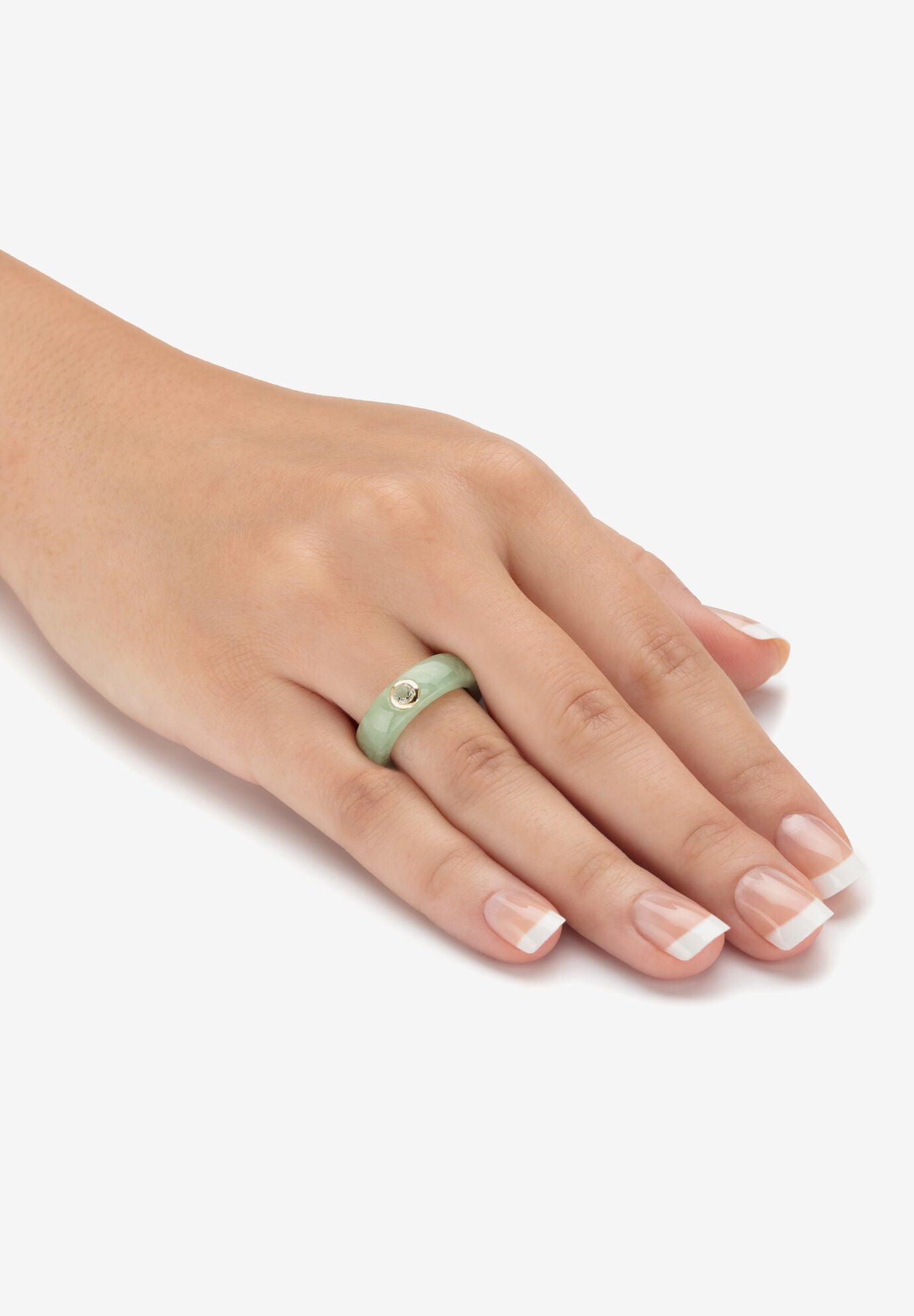 10K Yellow Gold Bezel Set White Topaz Jade Ring Jewelry, , alternate image number 2