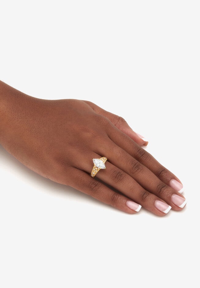 3.23 Tcw Marquise Cubic Zirconia Gold-Plated Sterling Silver Engagement Ring, , alternate image number null