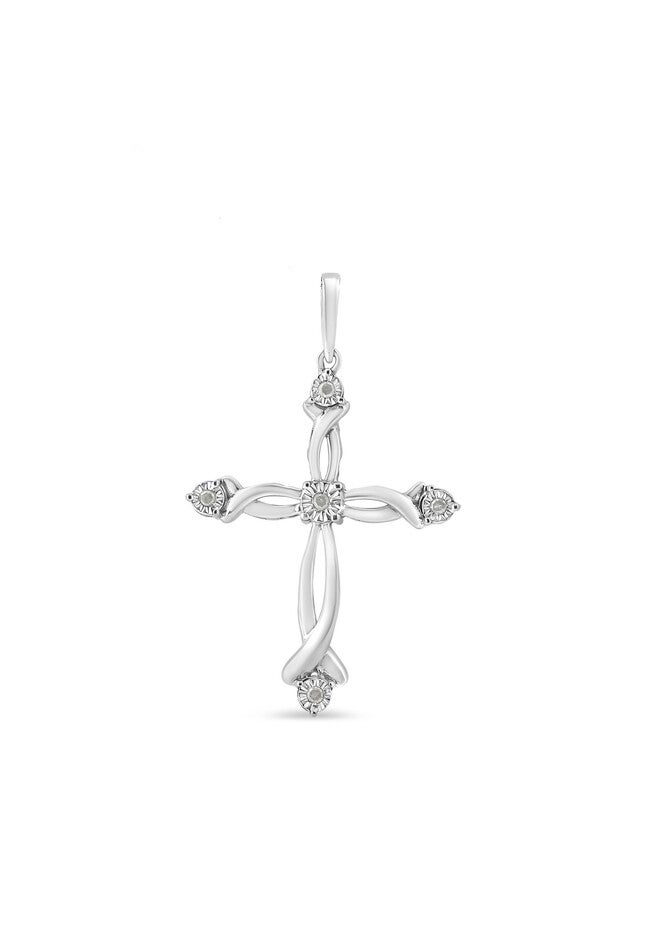 Sterling Silver Round Cut Diamond Accent Cross Pendant Necklace, , alternate image number null