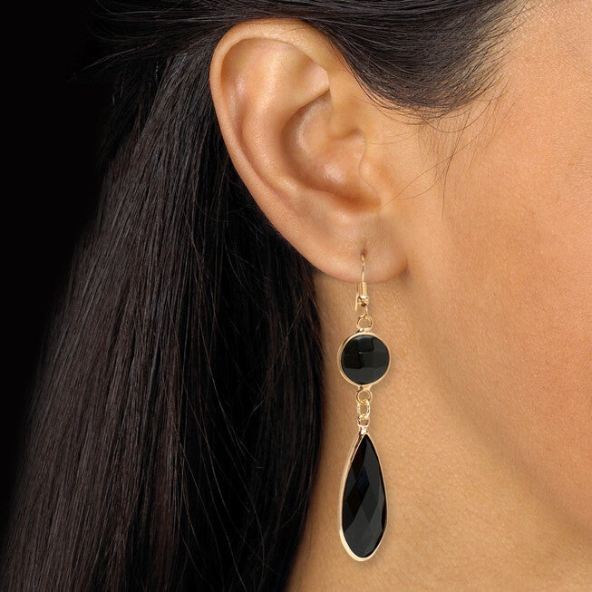 Black Crystal Goldtone Vintage-Inspired Necklace and Earring Set, BLACK, alternate image number 3