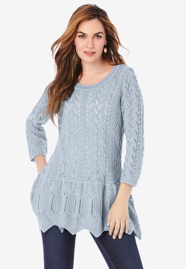 Sonia Peplum Crochet Sweater, PEARL GREY, hi-res image number null