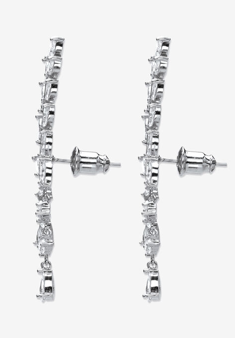 Silvertone Marquise Cut Ear Climber Drop Earrings Cubic Zirconia, , on-hover image number null