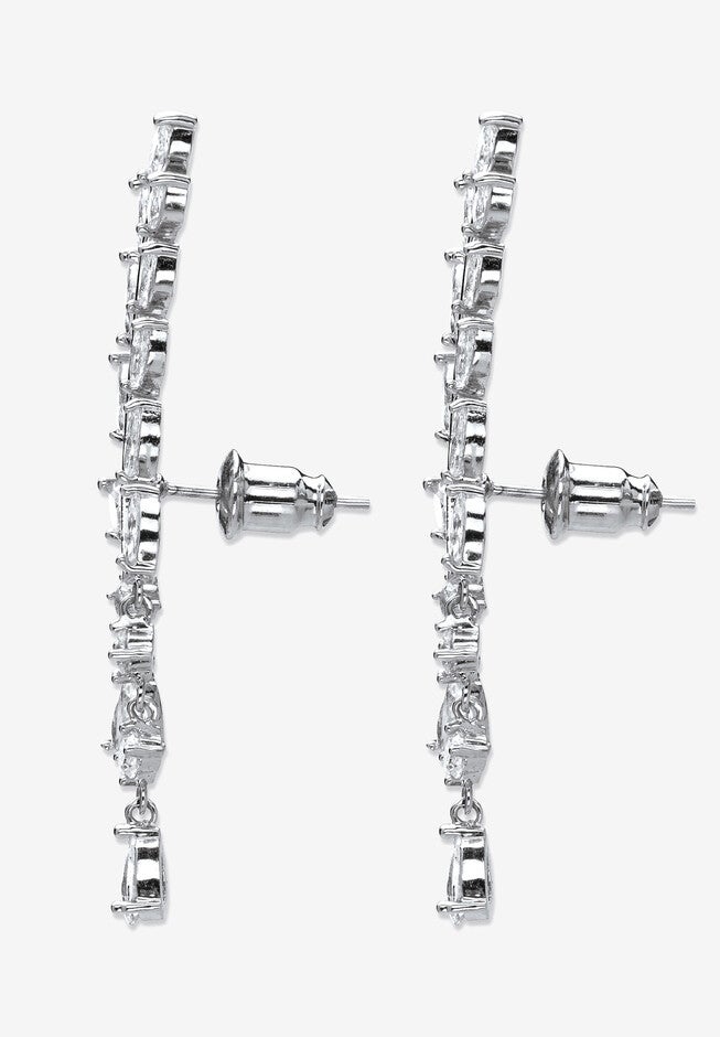 Silvertone Marquise Cut Ear Climber Drop Earrings Cubic Zirconia, , on-hover image number 1