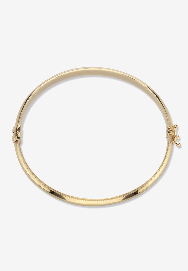 Yellow Gold Plated Sterling Silver Beaded Edge Bangle Bracelet 7.5 Inches Jewelry, , on-hover image number 1