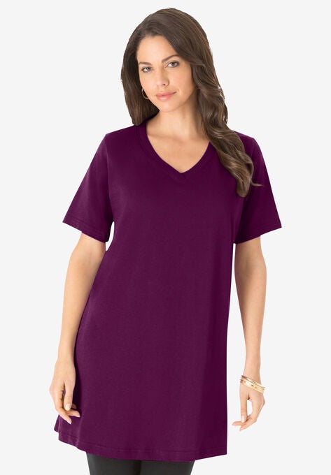 Short-Sleeve V-Neck Ultimate Tunic, DARK BERRY, hi-res image number null