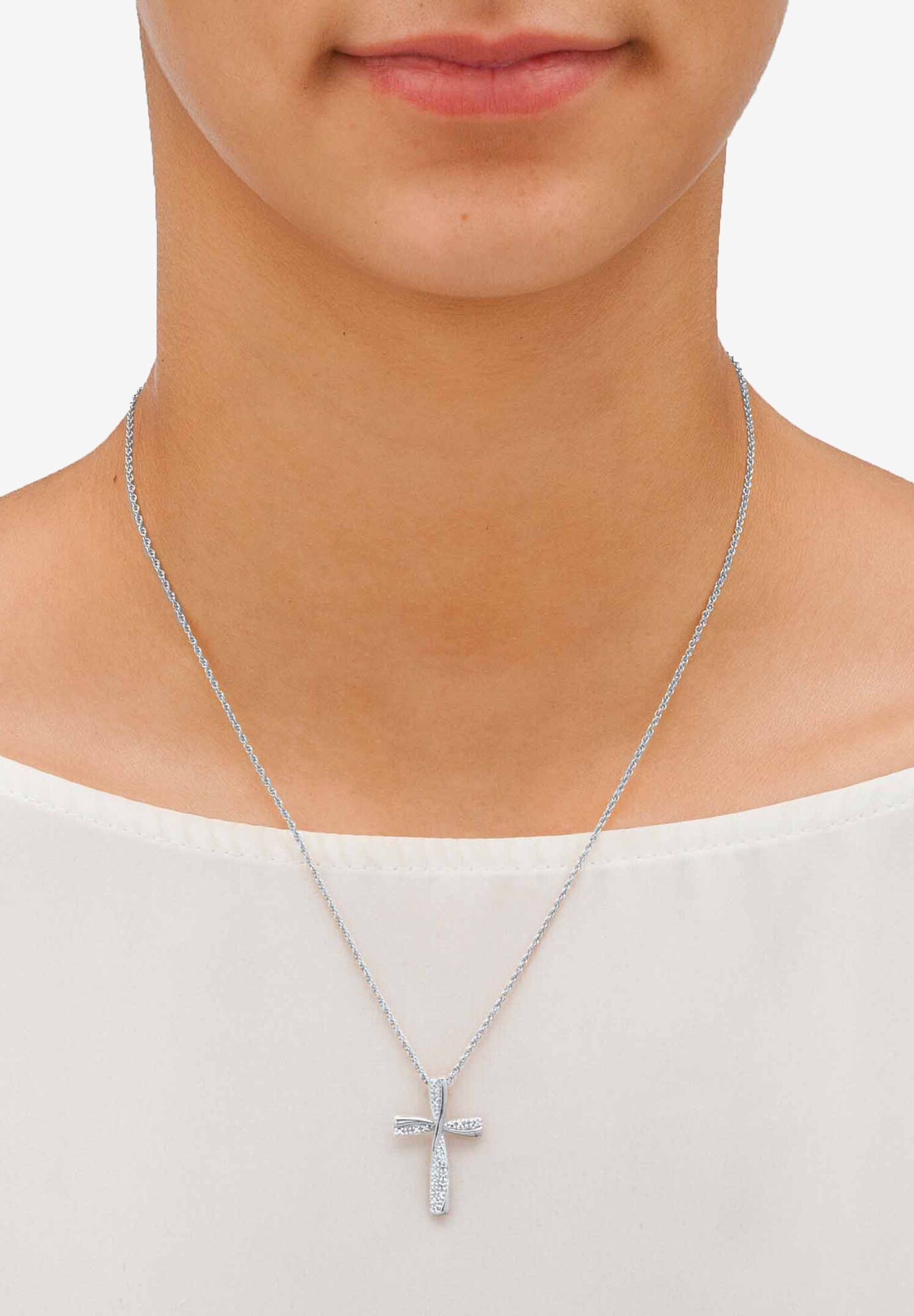 Diamond Accent Platinum-Plated Sterling Silver Cross Pendant Necklace 18 inches, , alternate image number 2