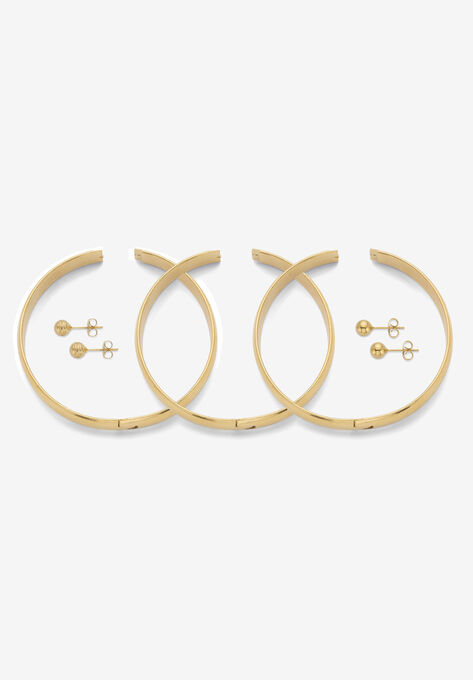 Goldtone Polished Bangle Earring and Ball Stud Earring Set 7.5", , on-hover image number null