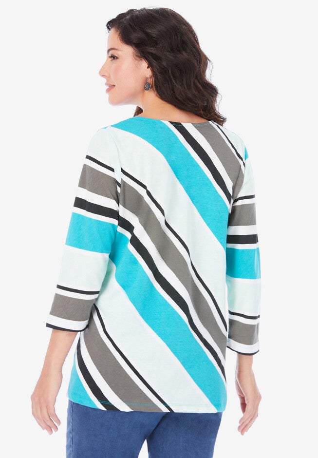 Diagonal Stripe V-Neck Tee, , on-hover image number 1