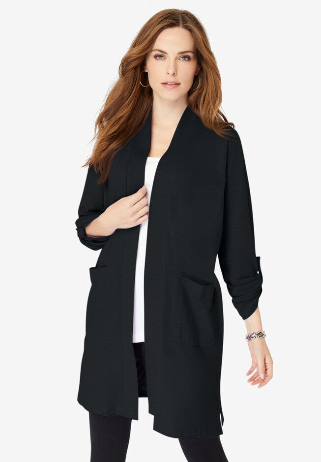 Open-Front Slub Cardigan, BLACK, hi-res image number 0