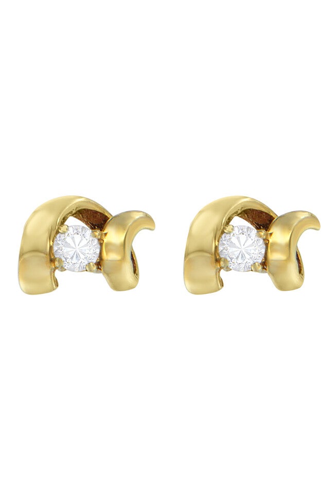 Yellow Gold Round Brilliantcut Diamond Espira Swirls Solitaire Push Back Stud Earrings, , alternate image number 4