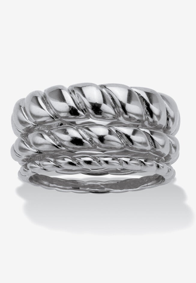 3-Piece Silvertone Ring Set Jewelry, SILVER, hi-res image number 0