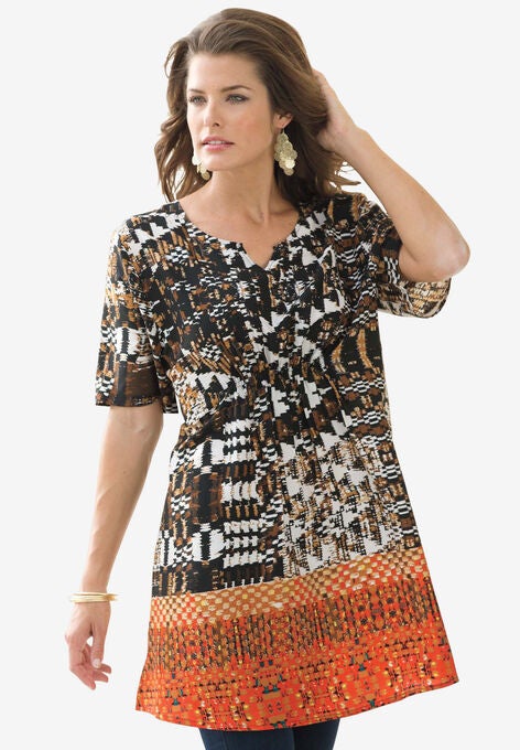 Kia Printed Scoopneck Tunic, BROWN BASKET, hi-res image number null