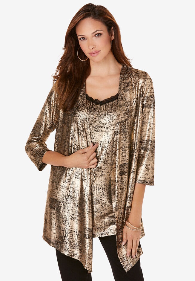 Metallic Cardigan and Tank Set, GOLD METALLIC, hi-res image number null