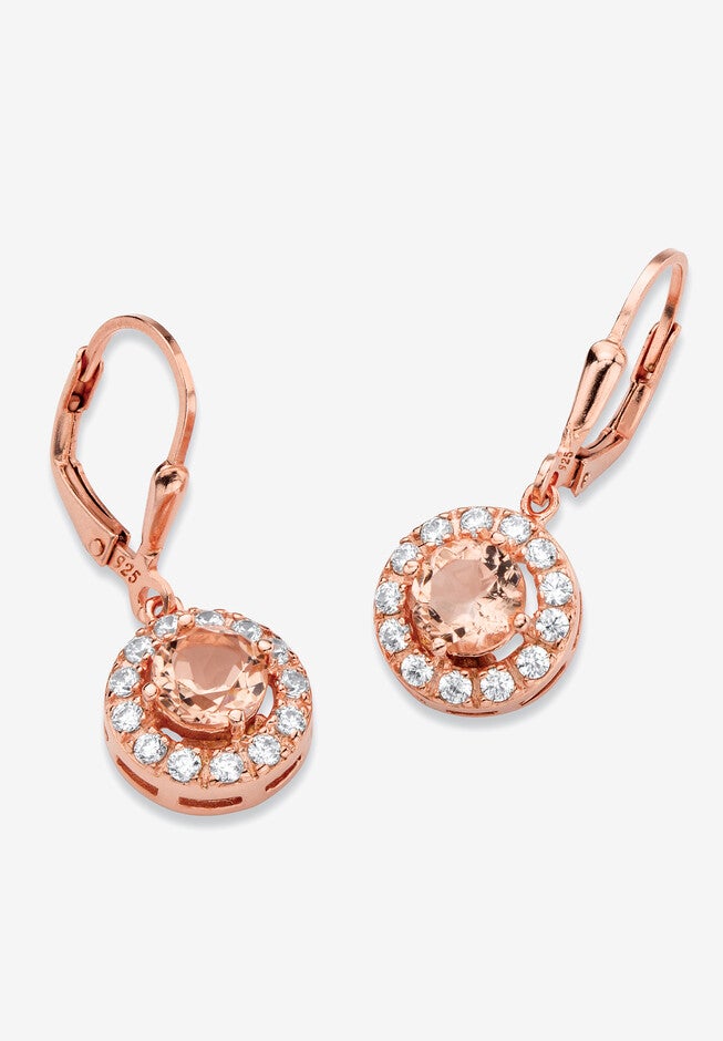 6.13 Tcw Simulated Pink Morganite Cz Rose Gold-Plated Sterling Silver Earrings, PINK, hi-res image number null