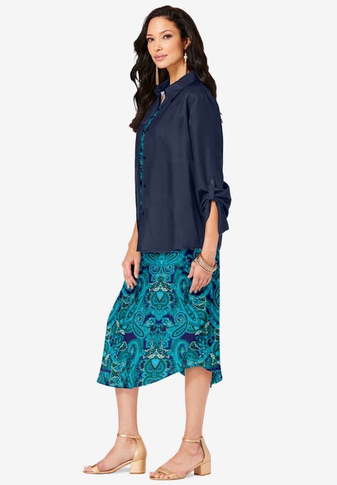 Three-Quarter Sleeve Jacket Dress Set with Button Front, , alternate image number null