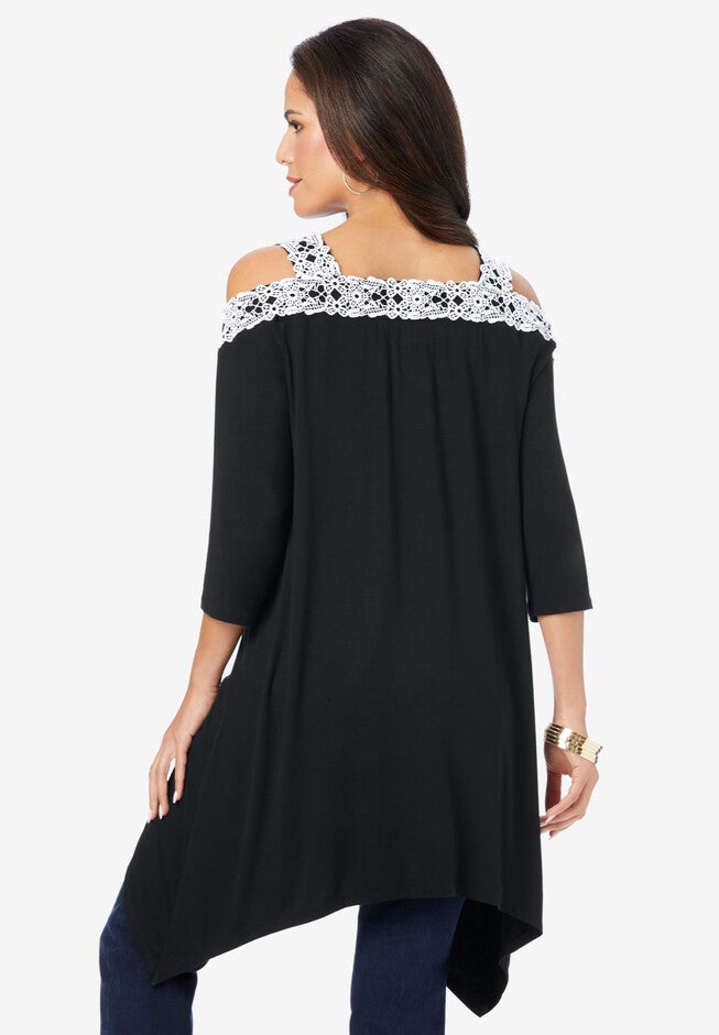 Cold-Shoulder Handkerchief-Hem Ultra Femme Tunic, , on-hover image number 1