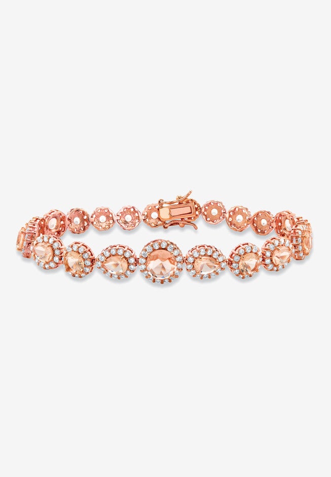 14.70 Tcw Simulated Pink Morganite And Cz Rose Gold-Plated Bracelet 7.5 inches, PINK, hi-res image number null