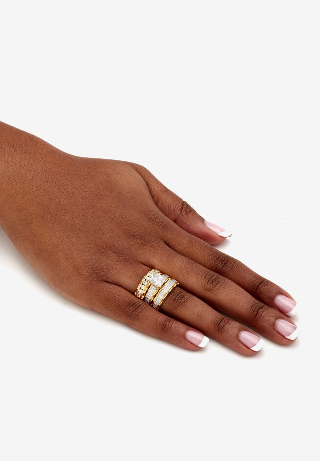 Gold-Plated Bridal Ring Set Cubic Zirconia (3 1/10 Cttw Tdw), , alternate image number null