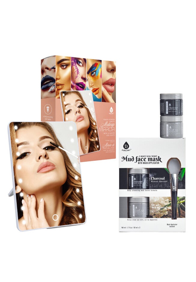 Touchscreen Led Vanity Mirror And Luxurious Gel & Mud Face Mask Set, O, hi-res image number 0