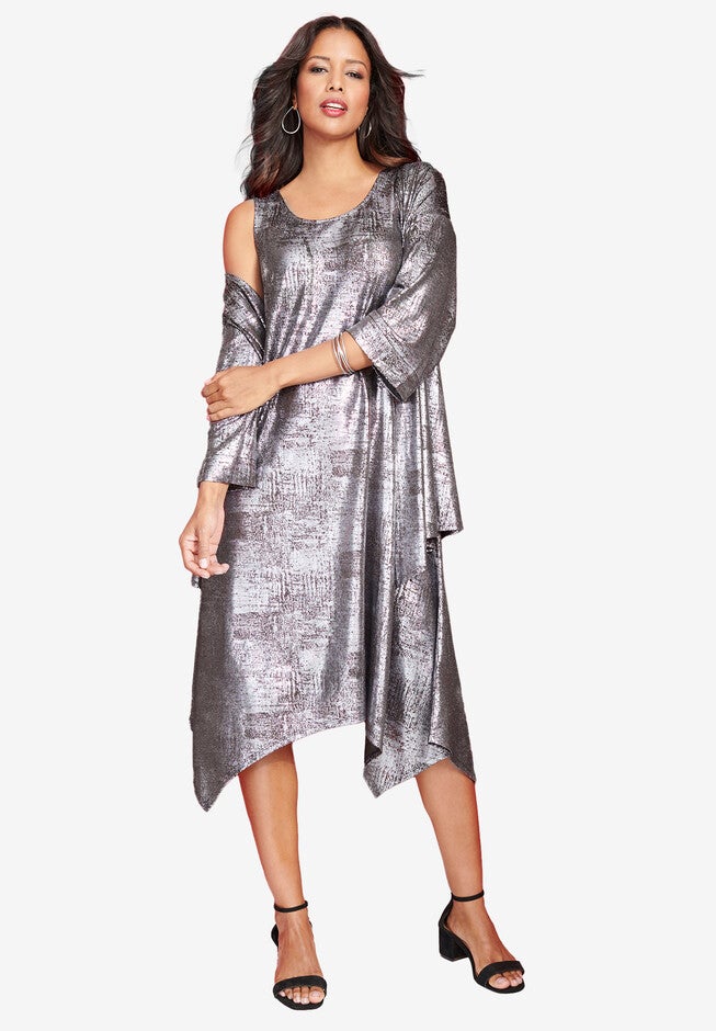 Metallic 2-Piece Jacket Dress, GUNMETAL METALLIC, hi-res image number null