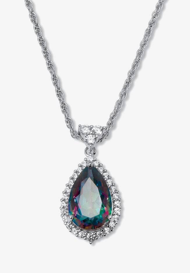 9.09 Tcw Pear Cut Genuine Mystic Fire Topaz And Cz Sterling Silver Necklace, TOPAZ, hi-res image number 0