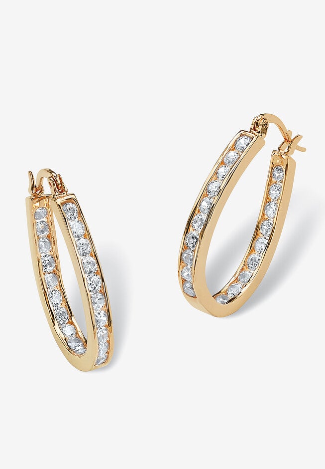 Gold Tone Inside Out Hoop Earrings, CUBIC ZIRCONIA, hi-res image number 0