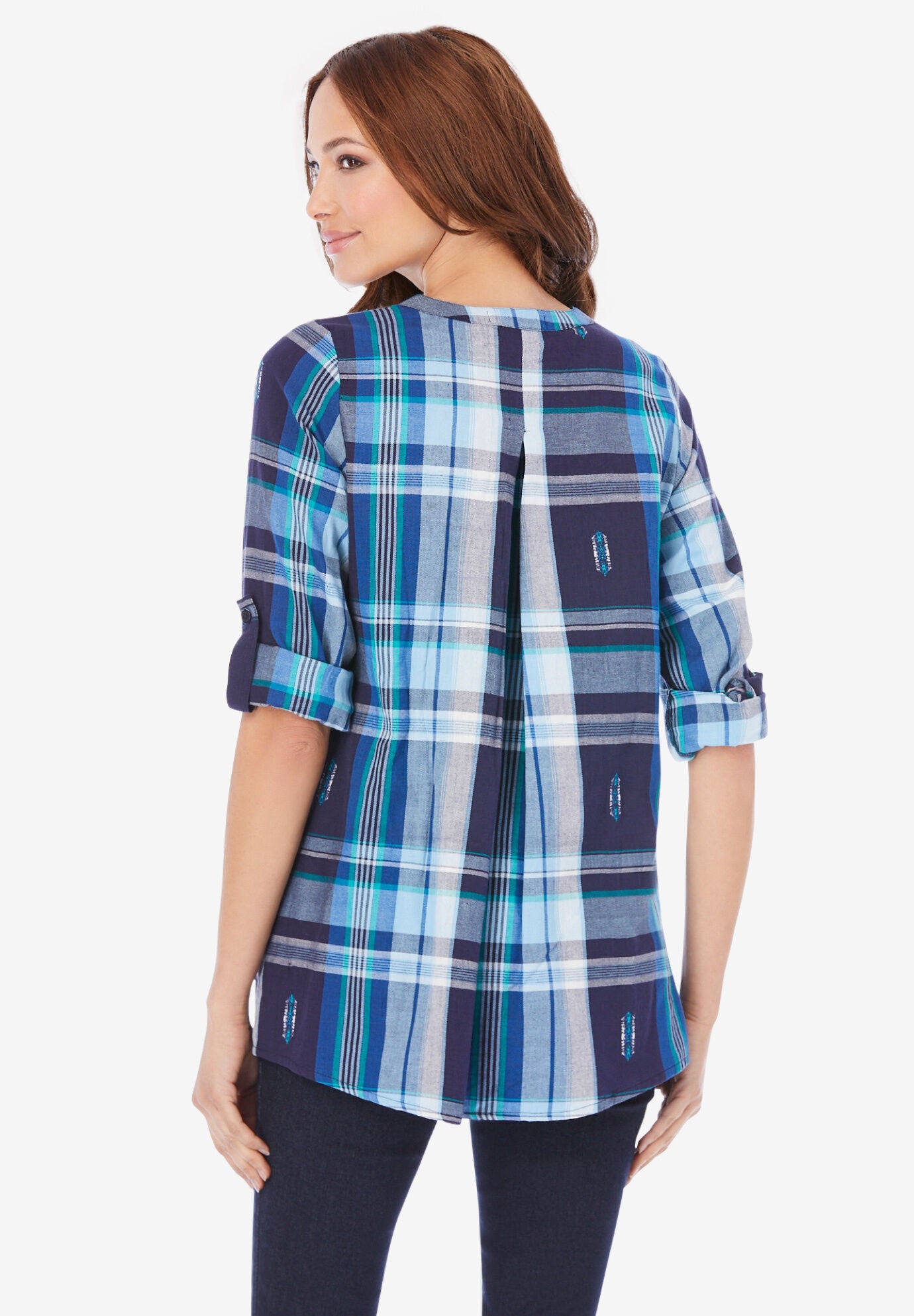 Soft Plaid Button-Front Shirt, BLACK MEDALLION PLAID, on-hover image number 1