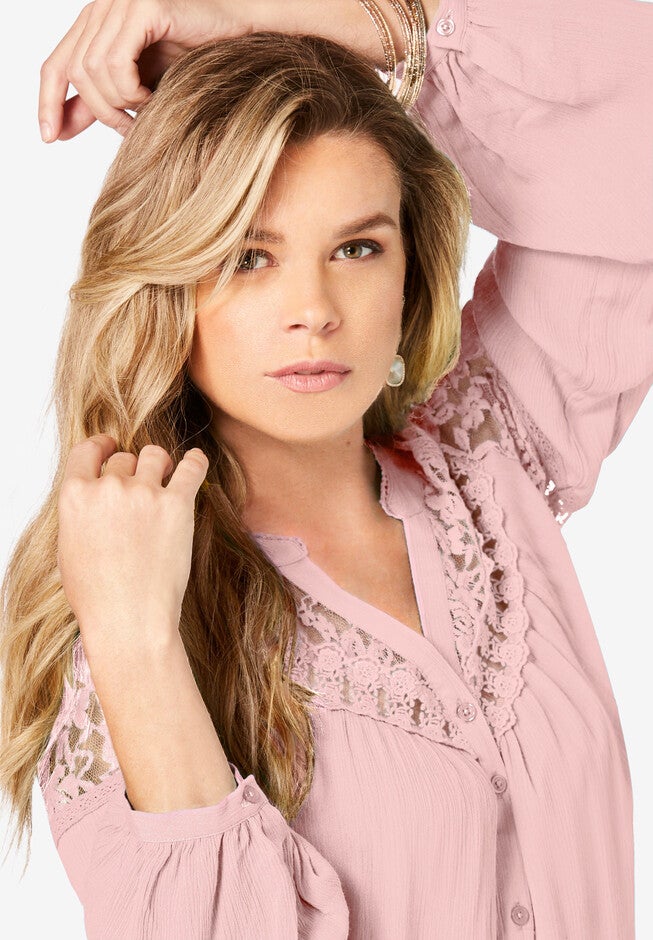 Lace V-Neck Big Shirt, , alternate image number null