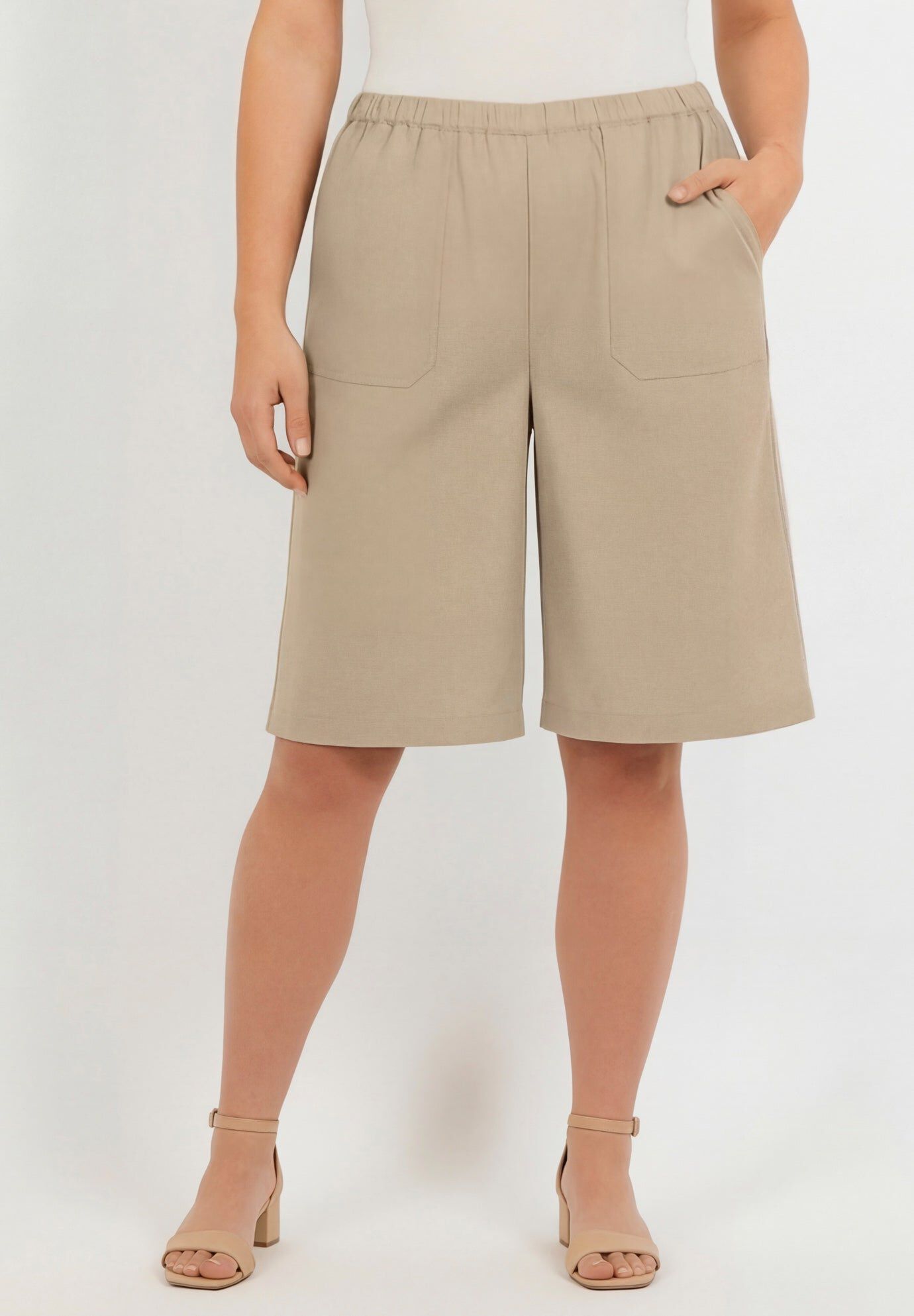 Plus Size Linen-Blend Pull-On Elastic Waist Shorts, SANDY BEIGE, hi-res image number 0