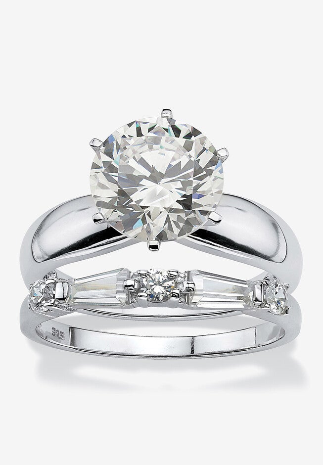 4.48 Cttw. 2-Piece Sterling Silver Round Cubic Zirconia Wedding Ring Set, SILVER, hi-res image number 0