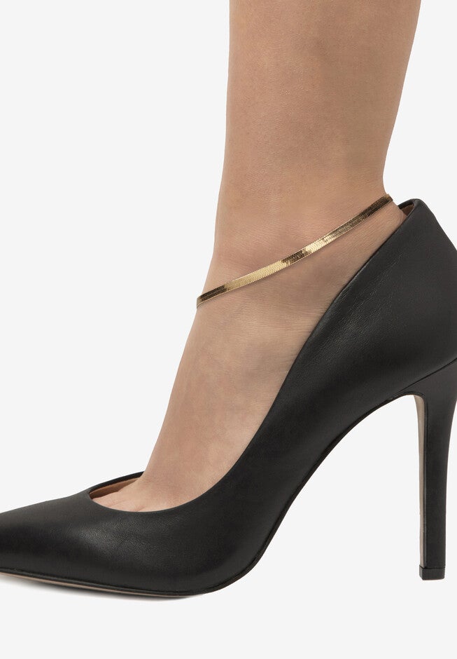 5 Piece Herringbone, Curb & Cable Link Ankle Bracelet Set Goldtone 9 inches Length Jewelry, , alternate image number 2