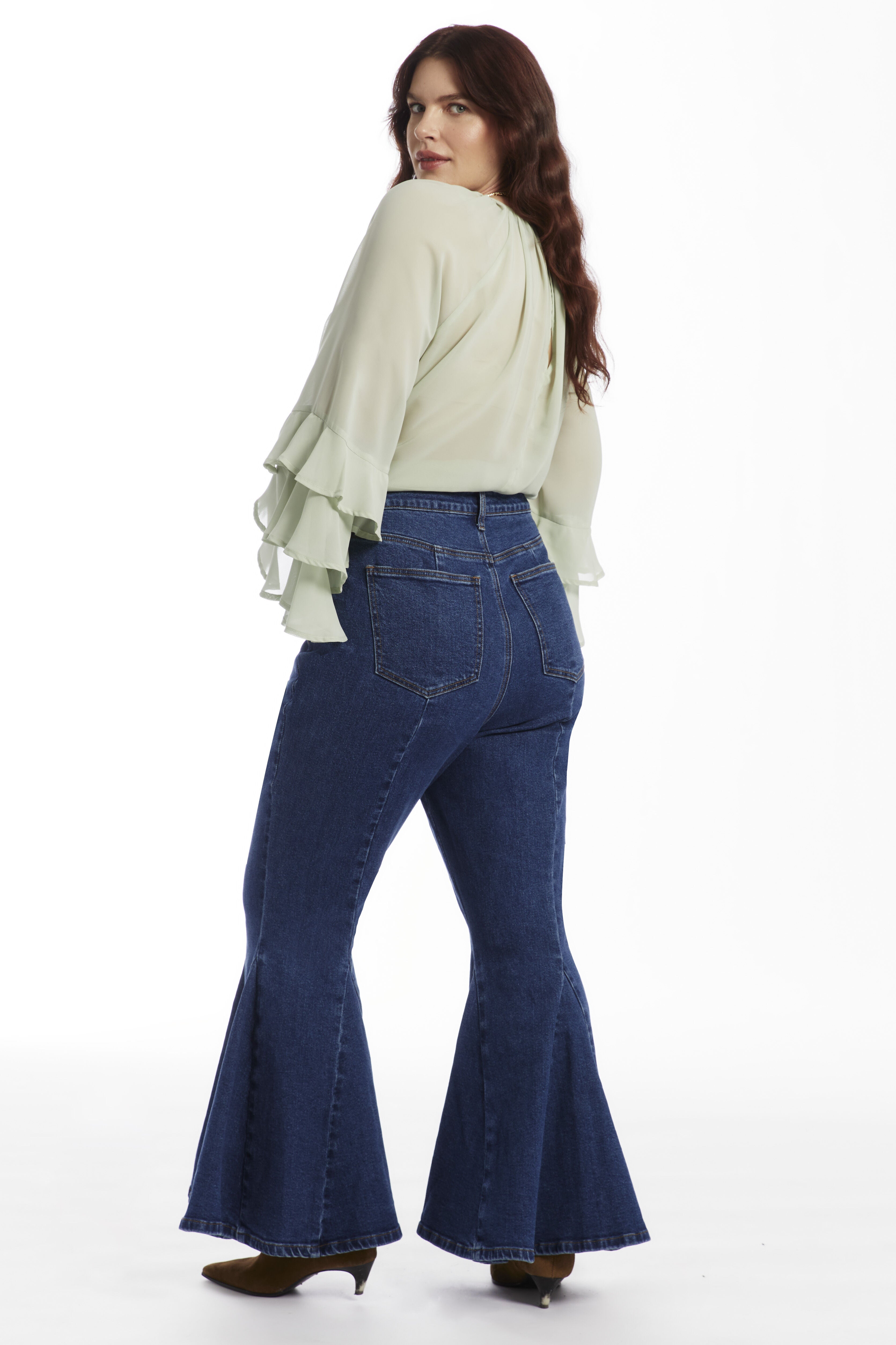 High Waisted Flare Godet Jean, VINTAGE MEDIUM WASH, alternate image number 2