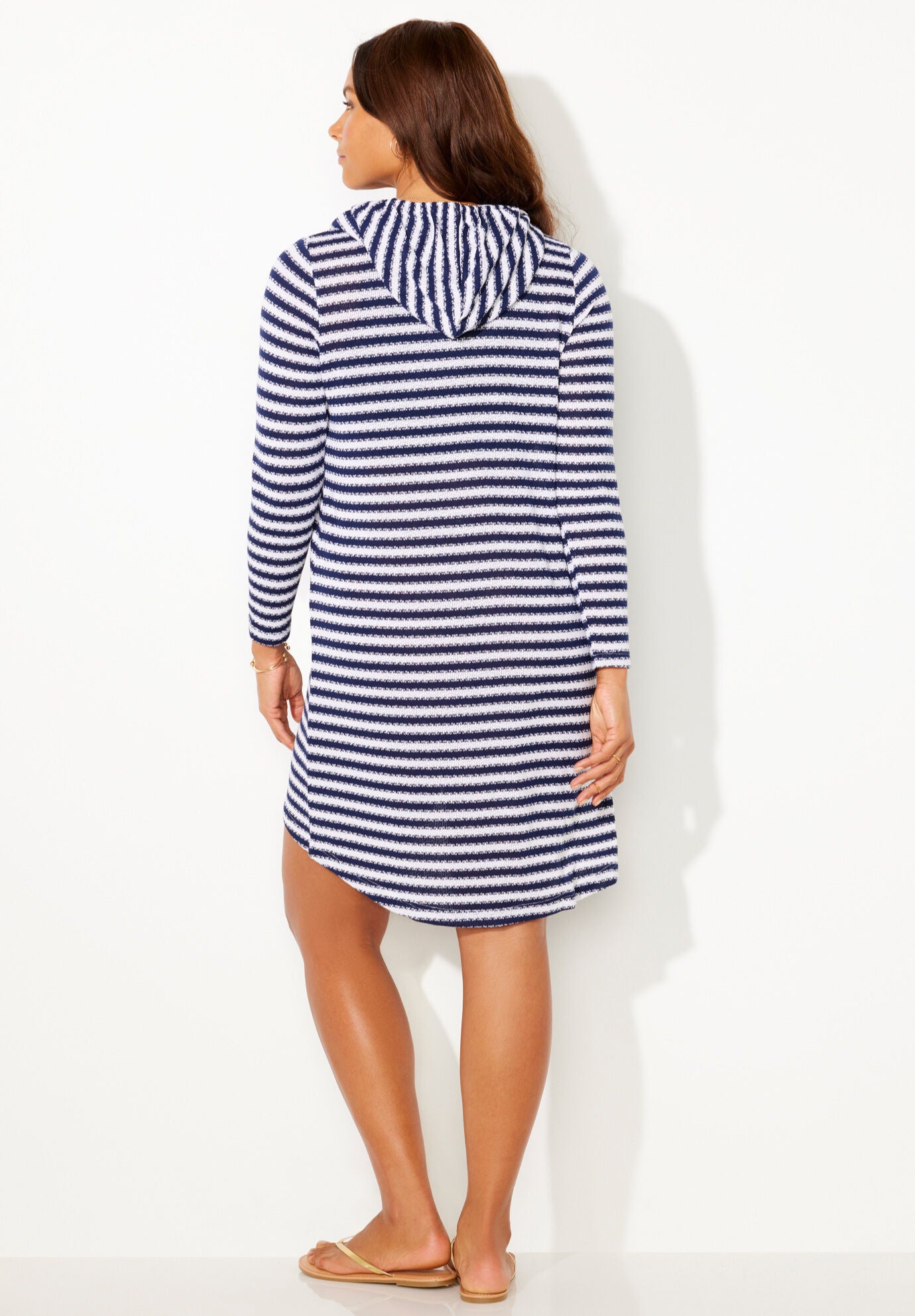 Hi-Low Knit Tunic Hoodie, NAVY/WHITE, on-hover image number 1