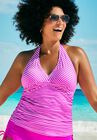 Shirred Halter Tankini Top, PINK STRIPE, hi-res image number null