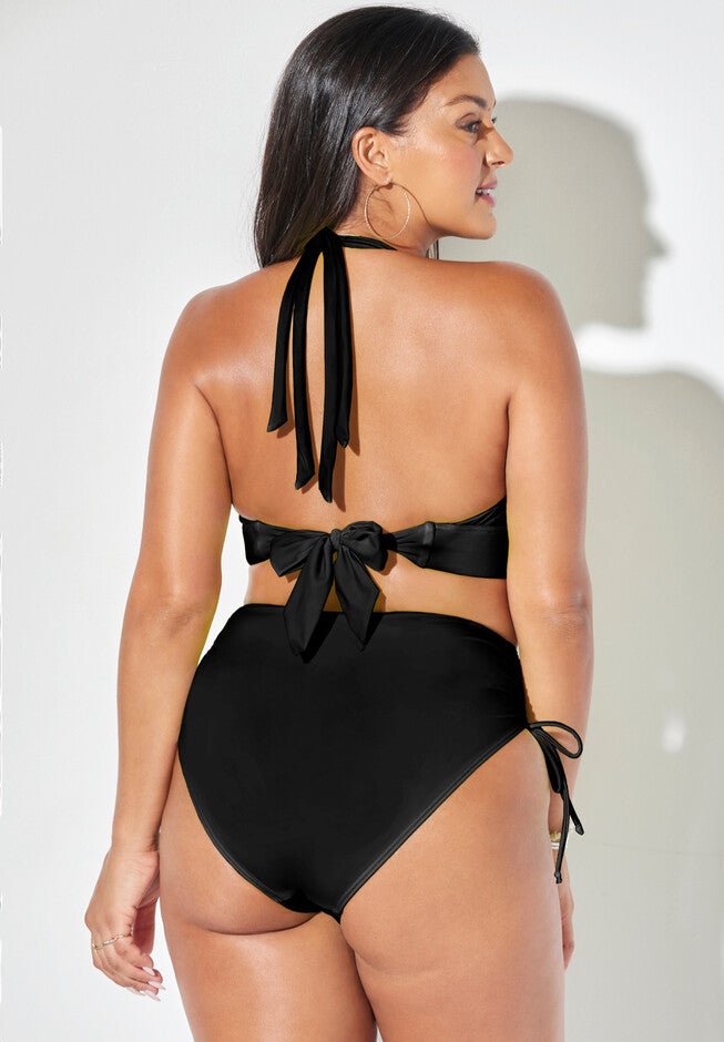 Loop Strap Halter High Waist Side Tie Bikini Set, , on-hover image number null