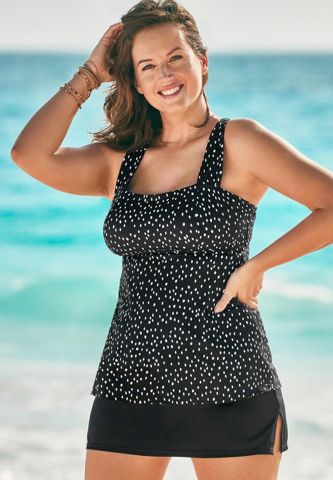 Tie-Back Tankini Set with Side Slit Skirt, , hi-res image number null