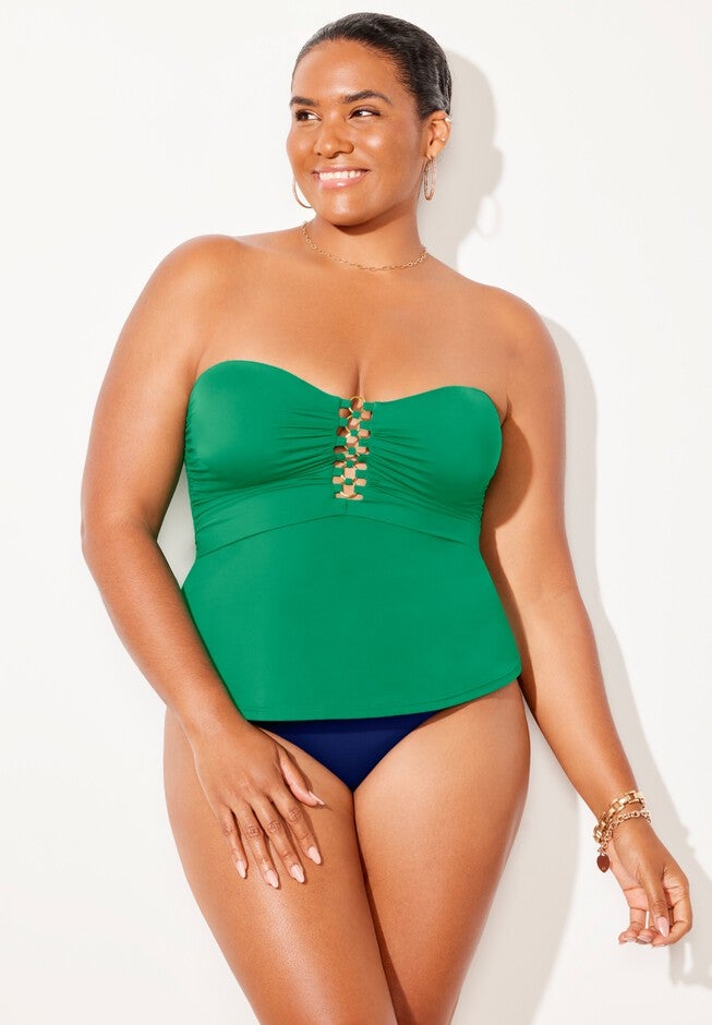 Underwire Shirred Ring Bandeau Tankini Set, , alternate image number null