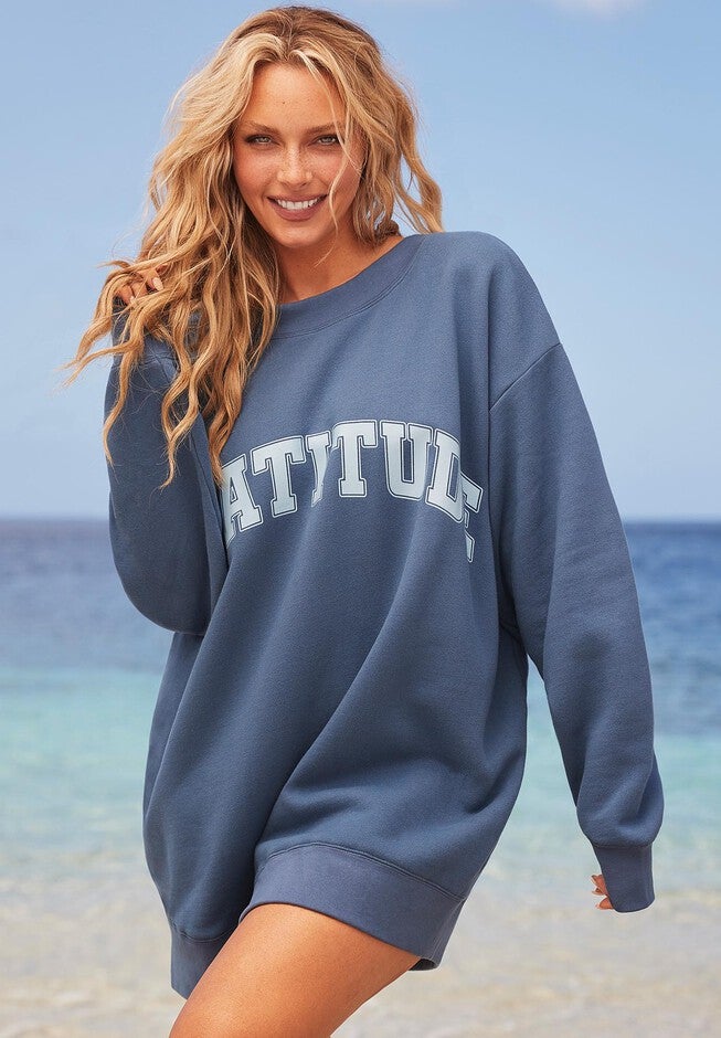 The Gratitude Coed Crewneck Sweatshirt, STORMY CAMILLE BLUE, hi-res image number null