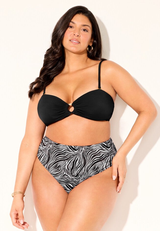 Ruched Ring Bandeau Print Bikini Set, , alternate image number null