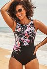 Chlorine Resistant High Neck One Piece Swimsuit, , alternate image number null