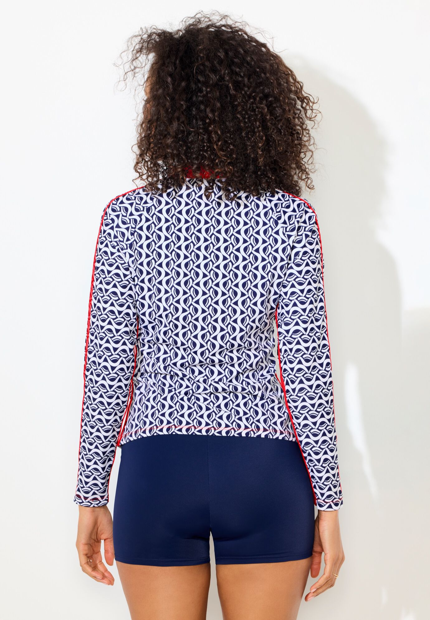 Chlorine Resistant Long Sleeve 1/4 Zip Swim Tee Set With Boy Short, , on-hover image number null