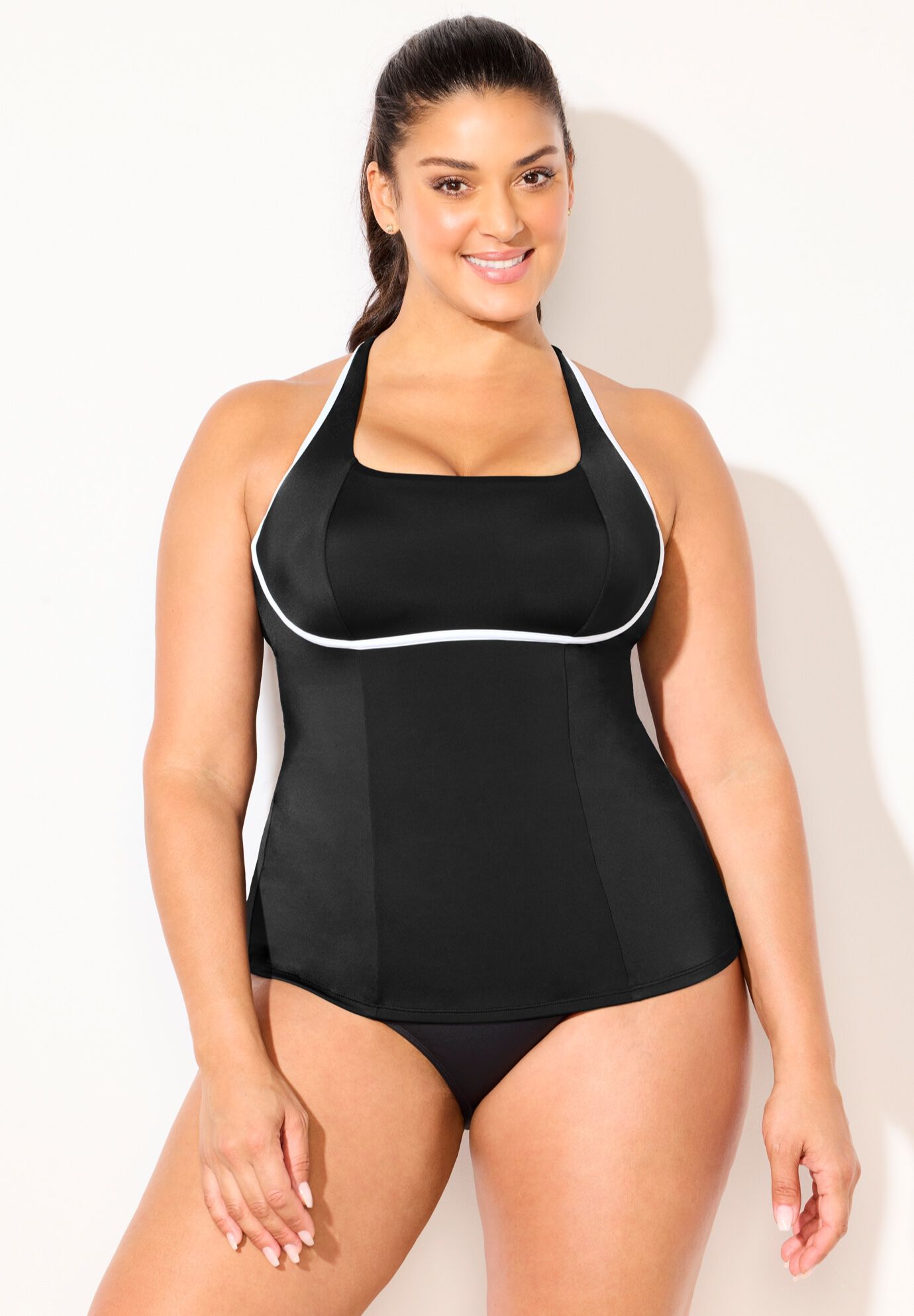 Chlorine Resistant Contrast Tankini Set With Full Coverage Brief, , alternate image number null