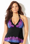 Apron Halter Tankini Top, PURPLE OMBRE LACE PRINT, hi-res image number null