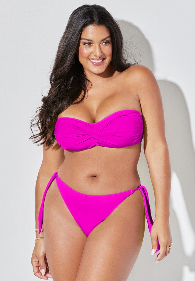 Valentine Ruched Bandeau Side Tie Bikini Set, , hi-res image number null