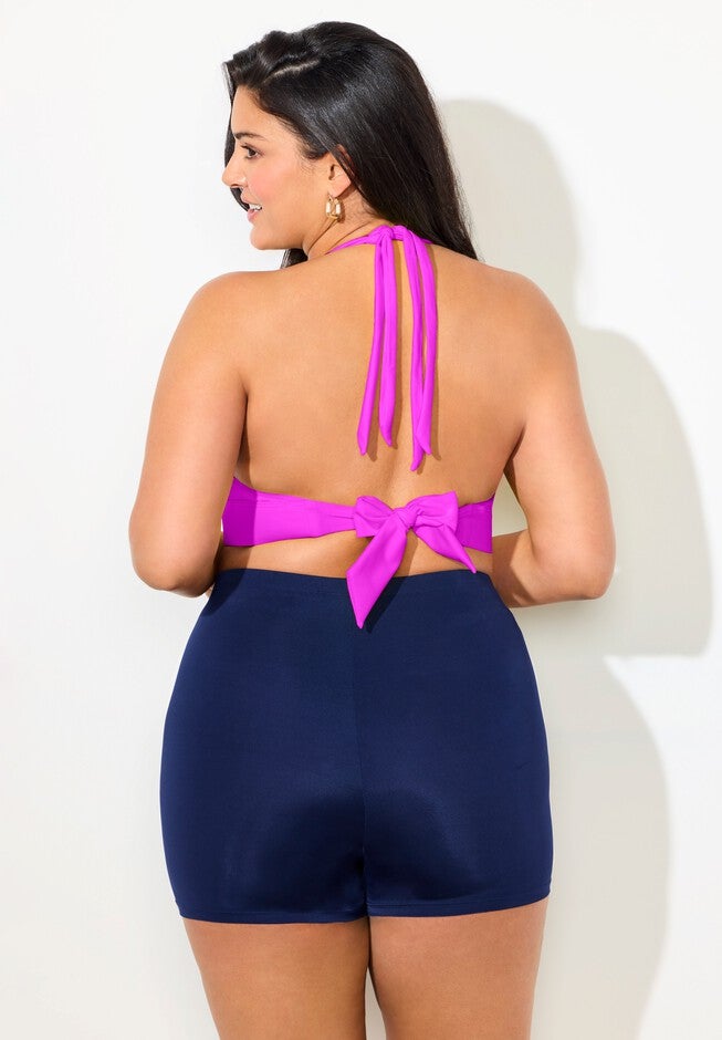 Loop Strap Halter Bikini Set With Boy Short, , alternate image number null