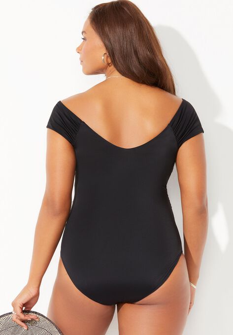 Cap Sleeve Cut Out One Piece Swimsuit, , on-hover image number null