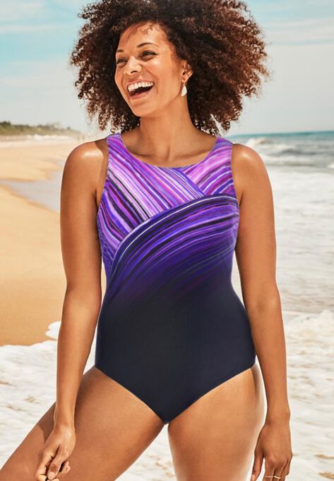 Chlorine Resistant High Neck One Piece Swimsuit, BEACH ROSE, hi-res image number null