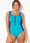 Chlorine Resistant Zip Front One Piece Swimsuit, , alternate image number 3